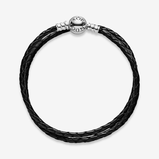 Double Black Leather Bracelet