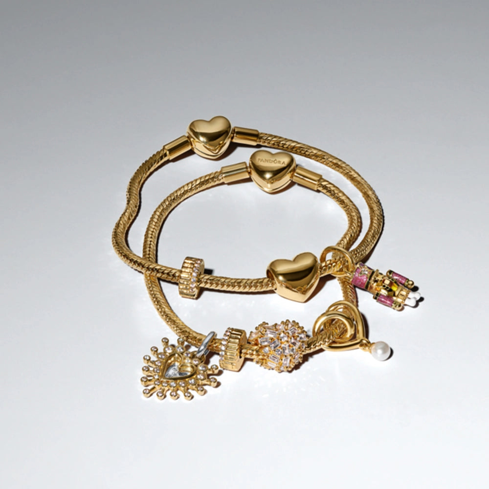 14K Gold Plated Radiant Heart Double Dangle Charm