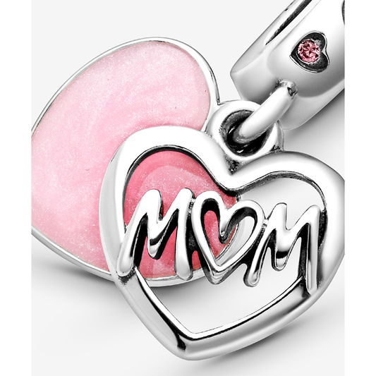 Mom Pink Heart Dangle Charm