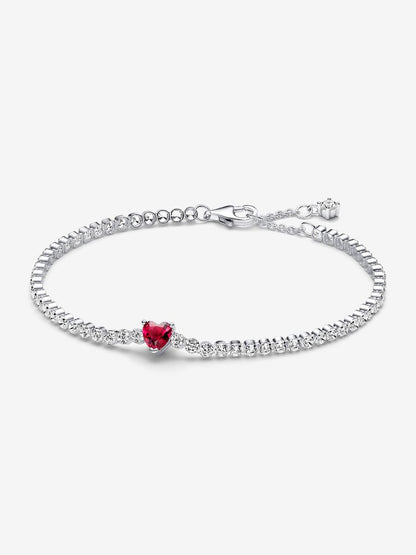 Red Sparkling Heart Tennis Bracelet