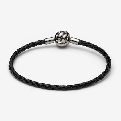Moments Concentric Knot Black Woven Leather Bracelet