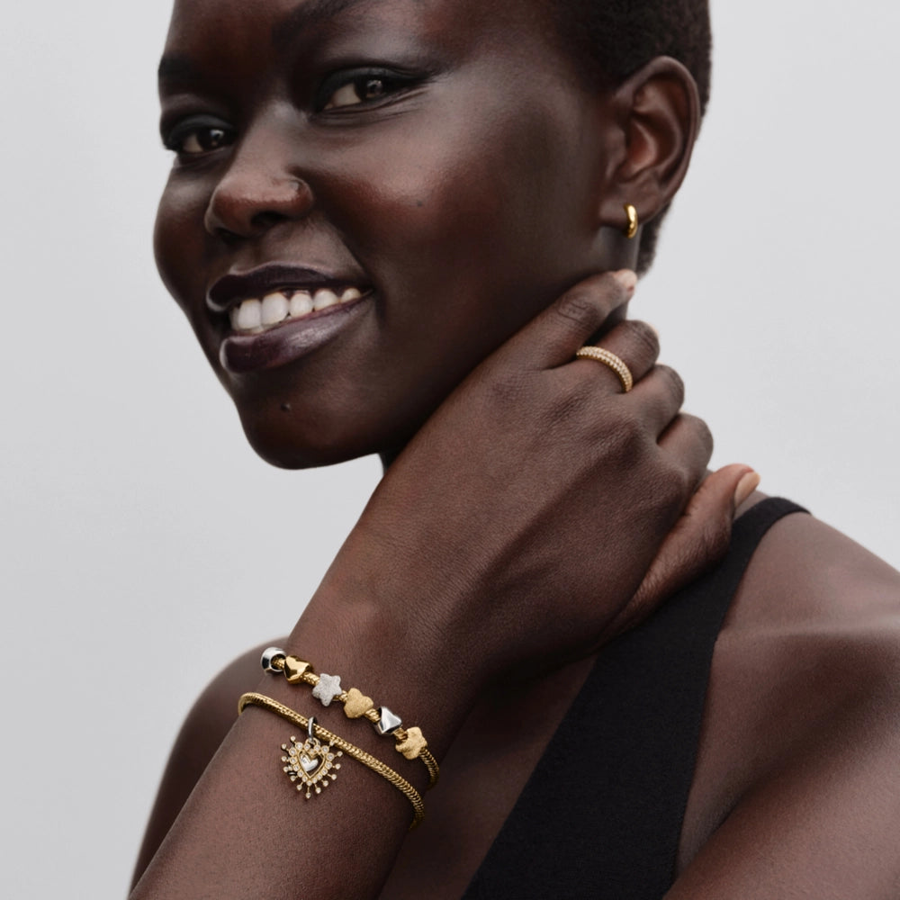 14K Gold Plated Radiant Heart Double Dangle Charm