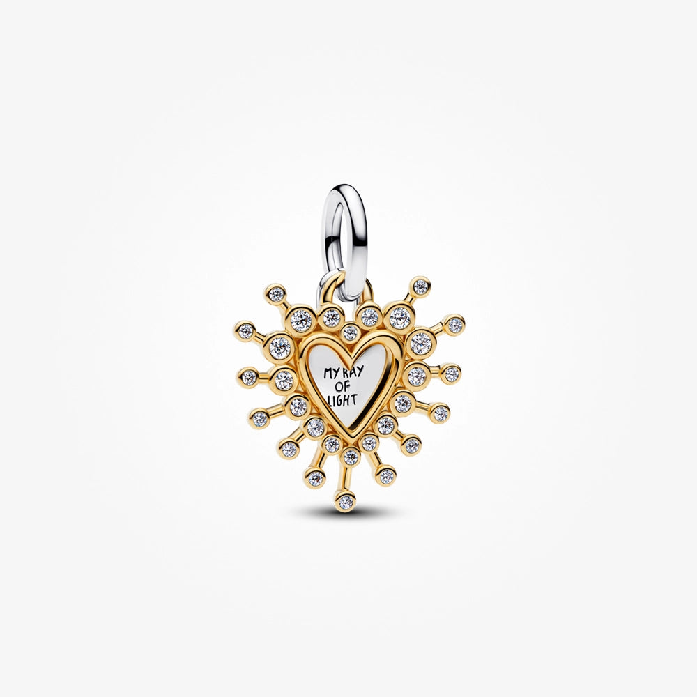 14K Gold Plated Radiant Heart Double Dangle Charm