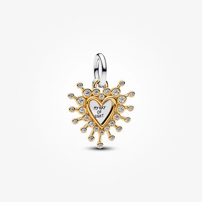 14K Gold Plated Radiant Heart Double Dangle Charm