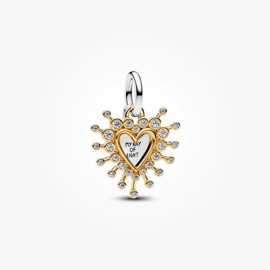 14K Gold Plated Radiant Heart Double Dangle Charm