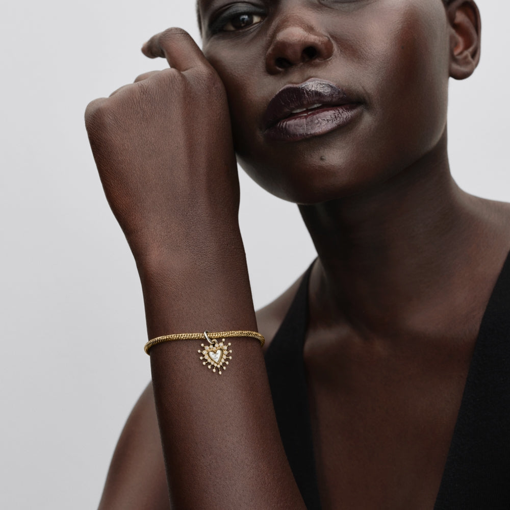 14K Gold Plated Radiant Heart Double Dangle Charm