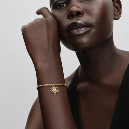 14K Gold Plated Radiant Heart Double Dangle Charm