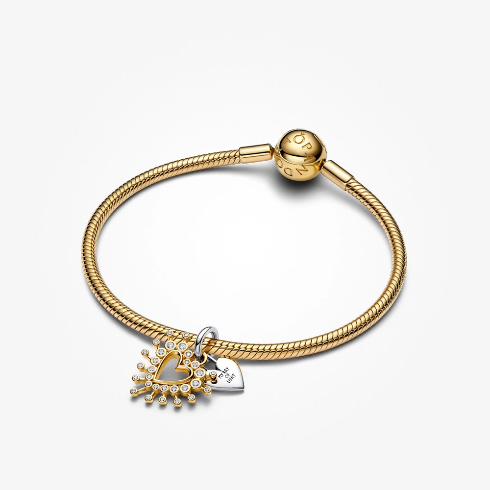 14K Gold Plated Radiant Heart Double Dangle Charm