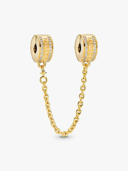 14K Gold-Platted Logo Safety Chain Clip Charm