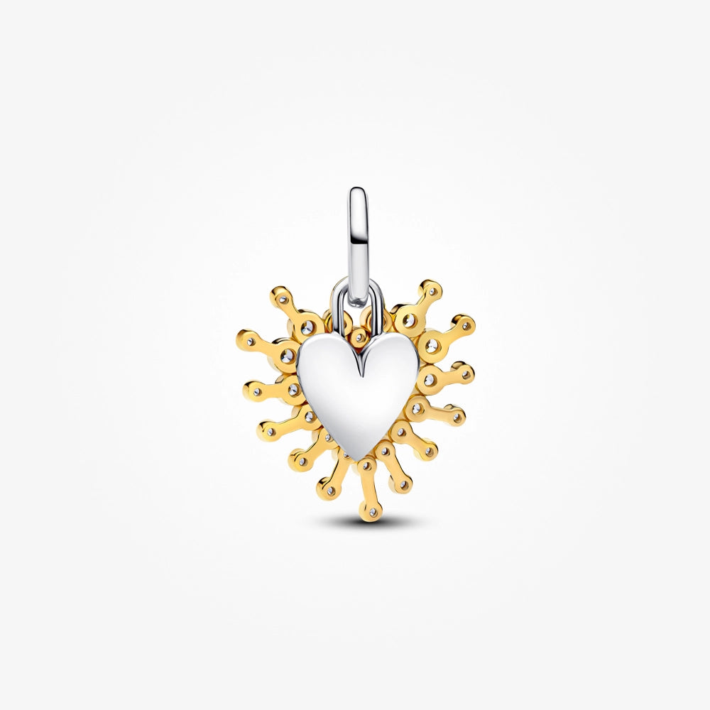 14K Gold Plated Radiant Heart Double Dangle Charm
