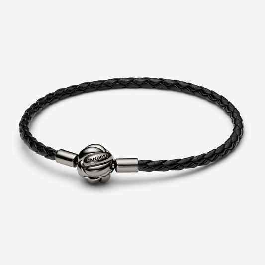 Moments Concentric Knot Black Woven Leather Bracelet