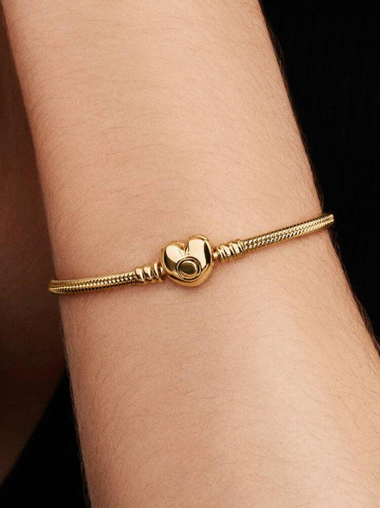 Snake Chain Gold-Plated Heart Clasp Bracelet
